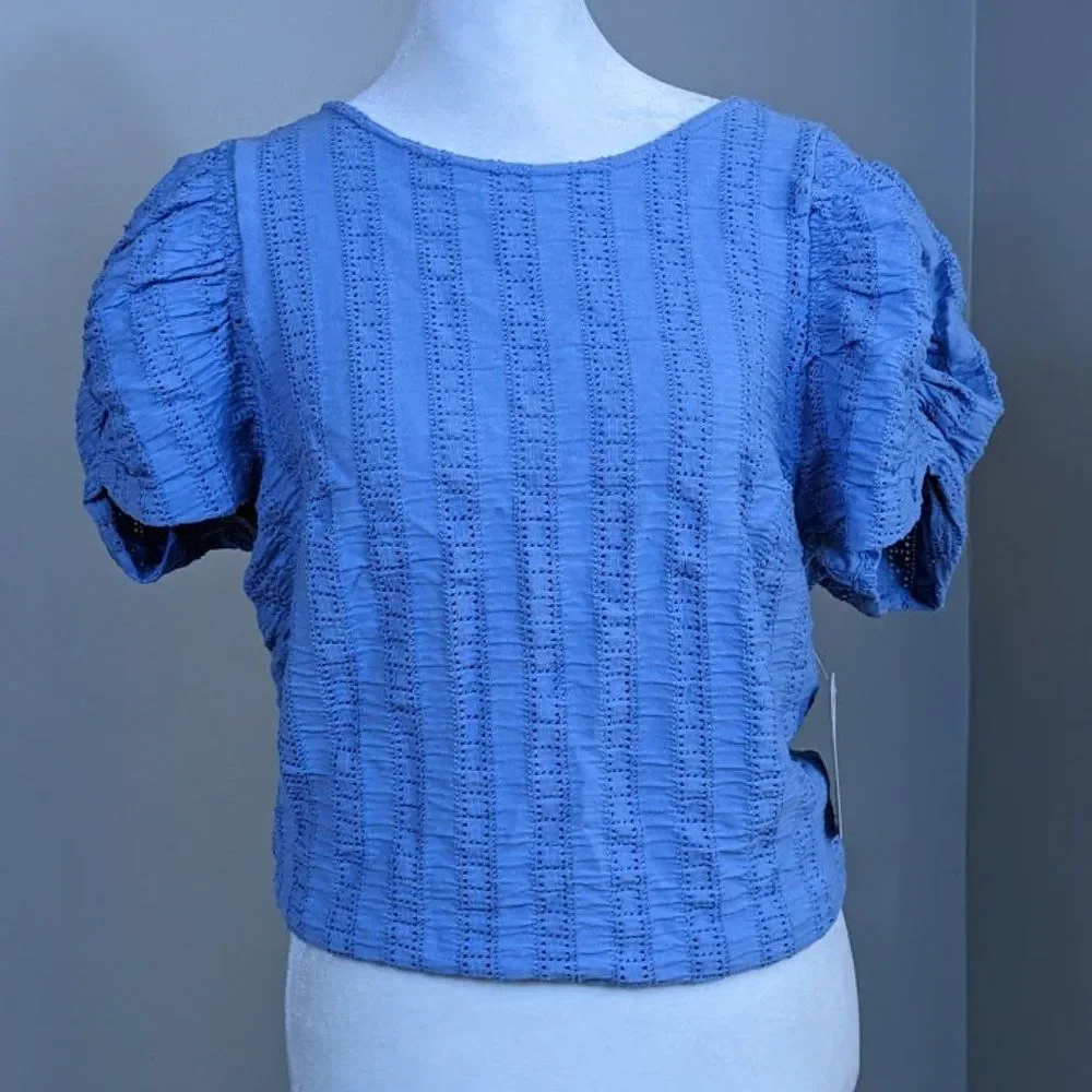 NWT Free People Puff Sleeve Top Star Struck Open Back Cottage Milkmaid Prairie